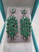 Very high quality hand made emerald and diamonds on silver earrings