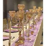 Gold Candelabra Centerpiece with Crystal Pendants