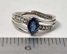 Blue Sapphire and CZ Gemstone Ring in Sterling Silver