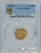 Nearly Gem BU 1929 $2.50 Indian Gold Piece. PCGS MS64