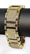 Huge 90 Gram 14 Kt Gold Plate Italian God Father Simualted Diamond Link Bracelet