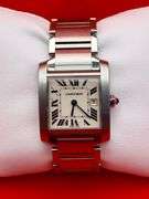 Cartier Women's Tank Francaise Date 2465 White Dial Quartz 25mm Steel Watch