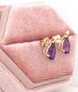 14kt Yellow gold amethyst and diamond accent earrings