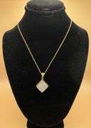 FANCY 14K YELLOW GOLD SQUARE SHAPE PAVE SET DIAMOND PENDANT NECKLACE
