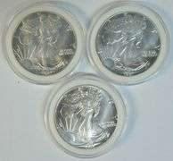 3 Superb Gem BU 1987 $1 American Silver Eagles in custom holders