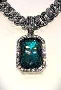 14 K White Gold Plate Simulated Emerald Pendant Necklace