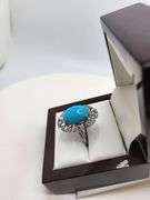Extremely fine Victorian turquoise and diamond ring on silver