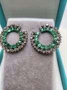 Very high quality hand made emerald and diamonds on silver earrings