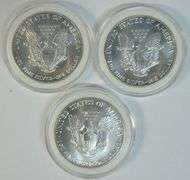 3 Superb Gem BU 1987 $1 American Silver Eagles in custom holders