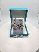 Very high quality hand made emerald and diamonds on silver earrings