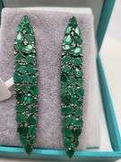 Very high quality hand made emerald and diamonds on silver earrings