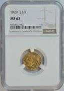 Very Choice BU 1929 $2.50 Indian Gold Piece. PCGS MS63