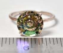 Green Glass Gemstone Ring in Sterling Silver