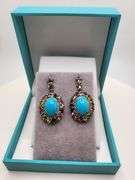Extremely fine Victorian turquoise and diamonds with sapphire earrings