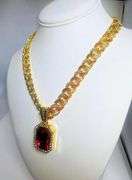 Dazzling 14 K Yellow Gold Plate Simulated Lab Padpaparacha Sapphire Chain Pendant Necklace