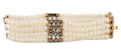 Vintage Seed Pearl and Diamond Multi Row Station Strand Bracelet in 18K