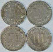 4 Diff High Grade Three Cent Nickel pieces