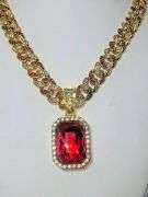 Dazzling 14 K Yellow Gold Plate Simulated Lab Padpaparacha Sapphire Chain Pendant Necklace