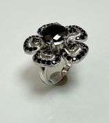 Impressive 14 Kt White Gold Plate 7 Ct Black Moissanite Flower Ring