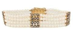 Vintage Seed Pearl and Diamond Multi Row Station Strand Bracelet in 18K