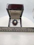 Extremely fine Victorian natural opal in center and sapphire, diamonds ring on silver