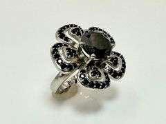 Impressive 14 Kt White Gold Plate 7 Ct Black Moissanite Flower Ring