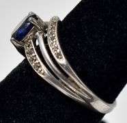 Blue Sapphire and CZ Gemstone Ring in Sterling Silver