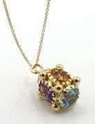 14kt Yellow gold multi gemstone Lantern style pendant on chain