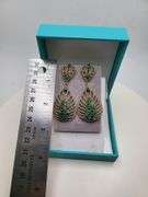 Very high quality hand made emerald and diamonds on silver earrings