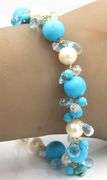 Zoe B. Gypsy turquoise, aquamarine Briolette and pearl bracelet