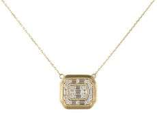 New 0.83ctw Baguette and Round Diamond Mosaic Pendant Necklace in 14K