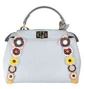Fendi Light Blue Nappa Flowerland Mini Peekaboo Iconic Satchel