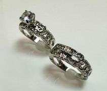 Dazzling 14 Kt Gold Plate 2 Band 1.5 Ct White Ice Blue Lab Simulated Diamond Ring Set