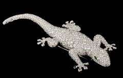 11.80ctw Rose Cut Diamonds and Tsavorite Lizard Pin Brooch in 14K