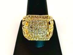 Men's 14 Kt  Yellow Gold Plate 7.75 Cttw. Lab Simulated Diamond Ring.