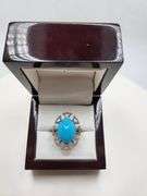 Extremely fine Victorian turquoise and diamond ring on silver