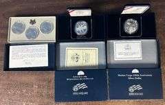 1984 3-pc $1 BU Olympic, 2004 Lewis & Clark $1 PRF, & 2005 Marine Corps $1 PRF