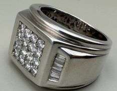 Mens 14K White Gold Diamond ring with 2.00 Carats of Natural Diamonds