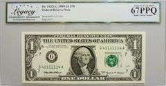 Superb 1999 $1 Note Chicago Binary Radar Number 41111114 Legacy 67 PPQ!!