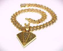 Dazzling Huge 104.5 Gram 18 Kt Gold Plate Simulated Diamond Chain Pendant Necklace