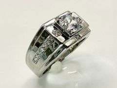Men's 14 Kt White Gold Plate 2.5 Ctw Lab Simulated Diamond Ring