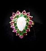 Colorful 18K Yellow Gold Opal, Emerald & Ruby Ring