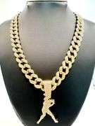 Huge World Series 114.5 Gram 14 Kt Gold Plated Simulated Diamond  Baseball Chain Pendant cklace