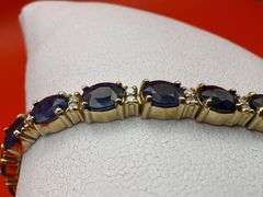 14K Yellow Gold Sapphires and Diamond Tennis Bracelet