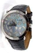 Korloff blue mother of pearl and pave diamond quartz watch