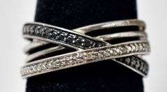 Blue and White Diamond Band Ring in Sterling Silver