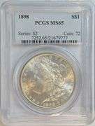 Gorgeous better date Gem BU 1898-P Morgan Silver Dollar. PCGS MS65