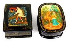 2 Vintage Handpainted Russian Boxes