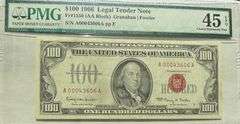 $100 Red Seal 1966 US Note PMG 45 EPQ Choice Extremely Fine