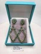 Very high quality hand made emerald and diamonds on silver earrings